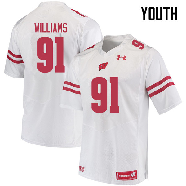Wisconsin Badgers Youth #91 Bryson Williams NCAA Under Armour Authentic White College Stitched Football Jersey YF40D18EM